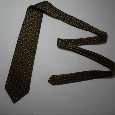 Ermenegildo Zegna Tie Men's Gold Geometric 100% Silk Necktie Handmade in Italy - Image 1 of 4