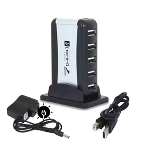 O19C 7 Ports USB Hub 2.0 mit Netzteil USB Verteiler mit Standfuß für PC Laptop - Afbeelding 1 van 12