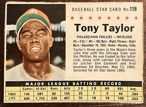 1961  POST # 118 TONY TAYLOR OF THE PHILADELPHIA PHILLIES - Picture 1 of 1