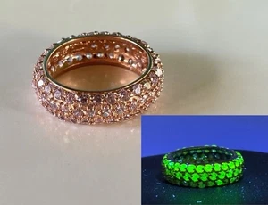 Vintage Uran Sterlingsilber rosa facettierte Strass Bandring Größe 6,5 - Bild 1 von 10