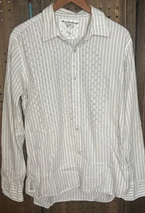 Vtg Y2K Quicksilver Long Sleeve Button Up Shirt Large Graphic Print Over Stripes - Picture 1 of 9