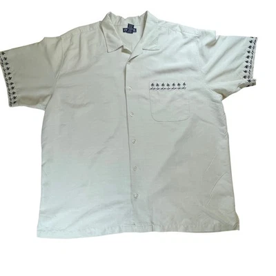 Cherokee Button Up Shirt Mens XXL Beige Palm Tree Embroidered Camp Short Sleeve - Image 1 of 4
