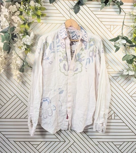 Guess Shirt Mens Linen All Over Print Button Up Long Sleeve Casual Y2K MED? - Picture 1 of 7