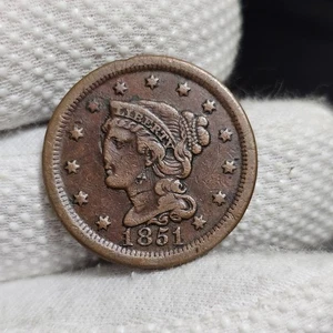 1851 Large Cent Braided Hair US Type Coin No Nose 👃 - Bild 1 von 7