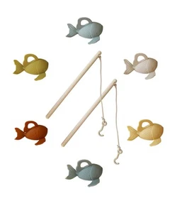 Silicone and Wooden Fishing Playset, Montessori Fine Motor Skills Fish Game f... - Picture 1 of 8