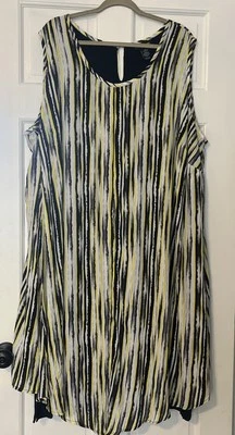 Catherines Midi Dress Womens 4X Sleeveless Striped Overlay Split Black Yellow - Image 1 of 4