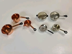 Puppenhaus Silber & Kupfer Töpfe und Pfannen Miniaturen - Bild 1 von 4