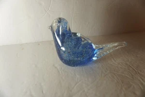 Bluebird of Happiness Figurine Blue SPECKLED Blown Art Glass Vintage Collectible - Picture 1 of 7
