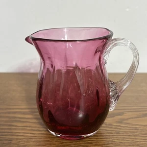 Vintage Pilgrim Cranberry Optic Glass Mini Pitcher / Creamer Bud Vase - 3 1/2" - Picture 1 of 7
