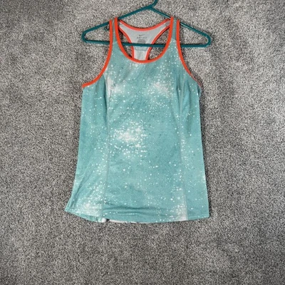 Camiseta sin mangas Nike Dri-FIT para mujer pequeña verde azulado naranja espalda deportiva para correr Foto 1 de 4