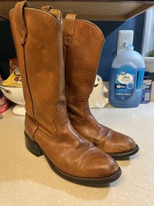 Vintage Acme Men Size 7B Brown Leather Pull On Cowboy Western Boot - Picture 1 of 12