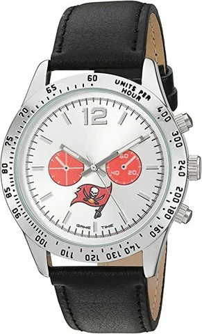 NFL Tampa Bay Buccan Watch Men's Letterman Leather Strap By GameTime NFL-LET-TB Cover