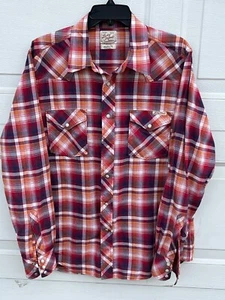 VTG Lucky Brand Dungarees Shirt Men M Red Plaid Pearl Snap Western M - Picture 1 of 4