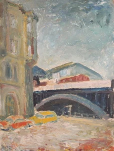 Vintage Ölgemälde Impressionist Stadtbild  - Bild 1 von 12