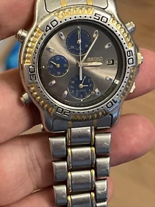 VINTAGE SEIKO QUARTZ CHRONOGRAPH SPORT 150 7t32-6c09 rare run well no alarm? - Picture 1 of 16