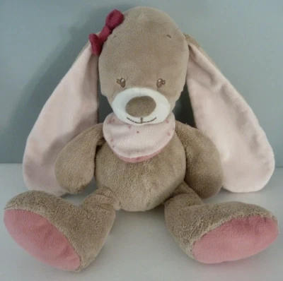 *. DOUDOU PELUCHE NATTOU LAPIN NINA beige rose bandana foulard 28cm - TBE - Photo 1/4