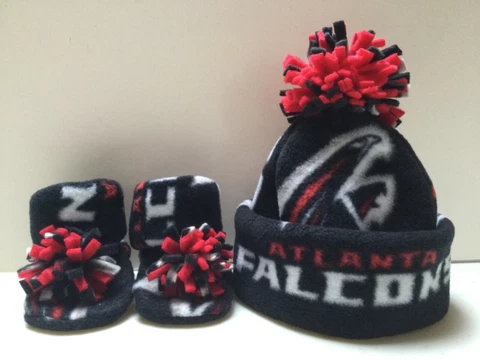 FALCONS BABY HAT HANDMADE newborn BEANIE & BOOTIES FLEECE SET NFL ATLANTA Cover