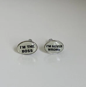 Novelty Cufflinks “I’m the Boss / I'm Never Wrong" BNWOB - Picture 1 of 3