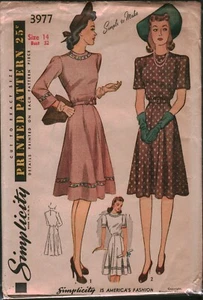 3977 Vintage Simplicity Sewing Pattern Misses 1940s Dress Embroidered Banding - Picture 1 of 2