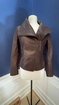 Andrew Marc Women’s Soft Leather Moto Jacket Brown Port Size Small - Image 1 of 4