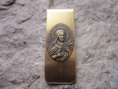 ST. THERESA GOLD PLATED BRASS MONEY CLIP - FATHER'S DAY - RELIGIOUS -MOTHER MARY - Image 1 of 2