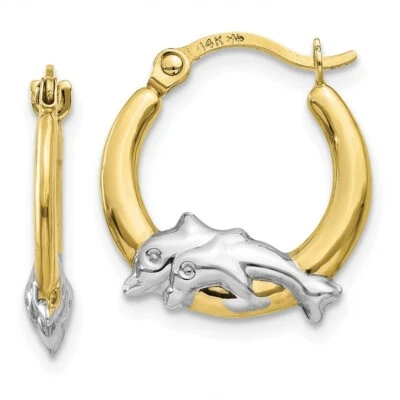 Real 10kt & Rhodium Dolphin Hoop Earrings - Image 1 of 4