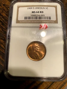 1909 - S S/S VARIETY LINCOLN CENT NGC MS -64RD BRILLANT UNCIRCULATED - Picture 1 of 6