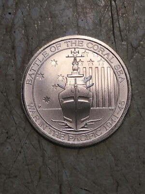 1/2 oz Coin 2014 Battle of  Coral Sea .999 Silver Australian 50C & Plastic Case - Image 1 of 4