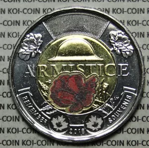 *Error*Print offset*BU Canada 2018 Armistice world war red poppy $2 toonie coin - Picture 1 of 2