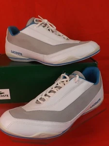 NIB LACOSTE BIONIC SPORT WHITE LEATHER GRAY MESH LOGO  LACE UP SNEAKERS 8 - Picture 1 of 12