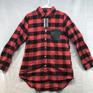 New Zenzea Collection Red Black Long Sleeve Button Up Shirt Sz M Women Casual - Picture 1 of 12