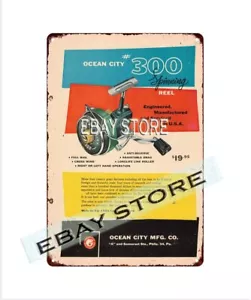 1954 Ocean City Fishing Reel Philadelphia retro tin sign brewery pub wall plaque - Picture 1 of 2