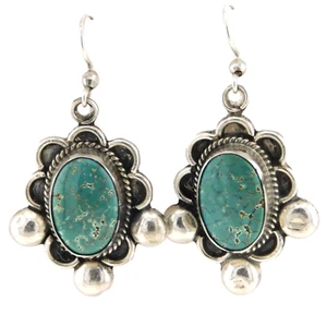 Unsigned Native American 925 Sterling Silver Green Turquoise Dangle Earrings - Picture 1 of 8