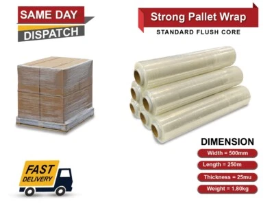 STRONG CLEAR PALLET WRAP STRETCH SHRINK WRAP  CLING FILM 500MM-250M  1.80KG-25MU - Image 1 of 3