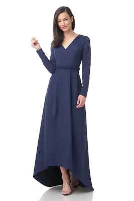 JS Collections Navy Blue Akala V-Neck High-Low Gown Size 8 Orig $278 - Image 1 of 3
