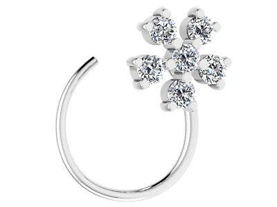 Anillo nariz mujer oro blanco 14K diamantes naturales de 0,08 quilates regalo para ella Foto 1 de 4