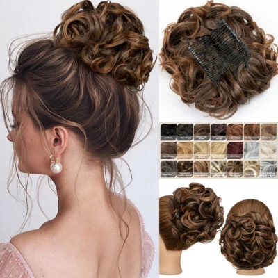US LARGE THICK Curly Scrunchie Messy Bun Updo Clip in Lady Hair Piece Extensions - Image 1 of 4