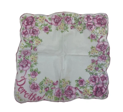 Pañuelo con nombre Dorothy vintage borde festoneado flor rosa flor amarilla Foto 1 de 4