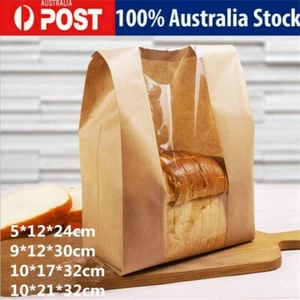 50pcs Kraft Paper Bread Clear Avoid Oil Packing Toast Stripe Window Bags - Picture 1 of 11