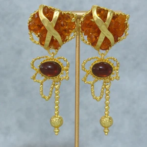 Pendientes exagerados vintage de cristal de amor rojo naranja palacio - Imagen 1 de 3