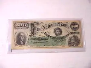 1873 $ 500 EDELSTEINE CITY BUSINESS COLLEGE NATIONALE BANKNOTE QUINCY ILLINOIS - Bild 1 von 7