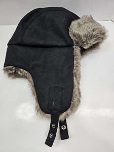 Trapper Faux Fur Winter Hat, Ear Flaps One Size Black Aviator Bomber Lined - Picture 1 of 5