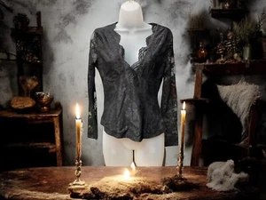 Schwarzes Damen-Spitzentop Größe Small transparente Ärmel Fee Goth - Bild 1 von 9