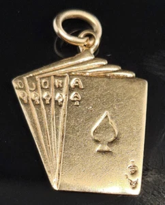 Oro 14K MANO DE PÓKER A RAS REAL Dije Colgante Juego de Cartas de Juego de Colección - Imagen 1 de 4