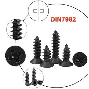 DIN 7982 Flat Head Self-tapping Screws M1 M1.2 M1.4 M1.7 M2 M2.3 M2.6 M3, Black - Picture 1 of 4