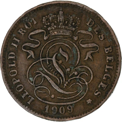 [#1305952] Belgium, Leopold II, 2 Centimes, 1909, Brussels, Copper, VF, KM:35.1 - Image 1 of 2