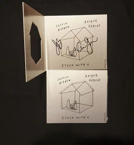 Ariana Grande And Justin Bieber Signed Stuck With U Booklet with Sealed CD - Picture 1 of 1