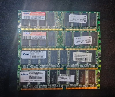 Lotto RAM DDR1 PC3200 400MHz – 2×1GB + 2×512MB (tot. 3GB) - Imagen 1 de 2