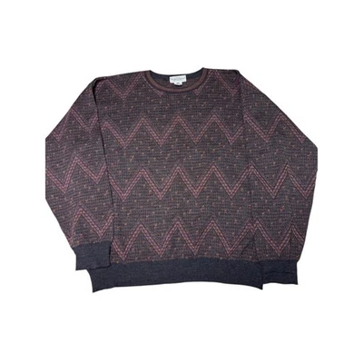 Tricots St Raphael Mens XL Wool Sweater Zig Zag Pattern Crewneck Made in Uruguay - Image 1 of 4