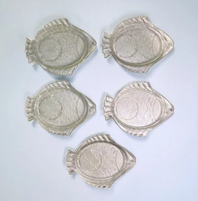 Vintage Clear Glass Fish Snack Appetizer Plates - Lot Of 5 - Image 1 of 4